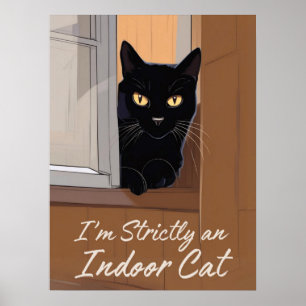 Schwarze Katze am Fenster Poster