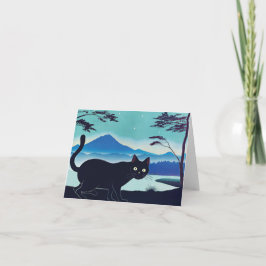 Schwarze Katze am See - Grußkarte Karte