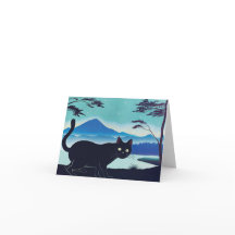 Schwarze Katze am See - Grußkarte