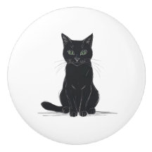 Schwarze Katze an weißem Hintergrund Türgriff