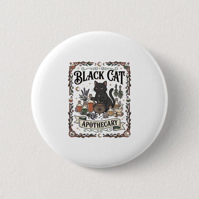 Schwarze Katze Apotheke Katze Witchy Mystic Apothe Button (Vorderseite)