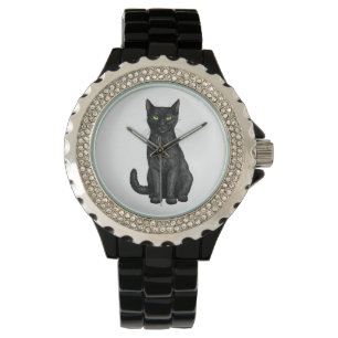Schwarze Katze Armbanduhr
