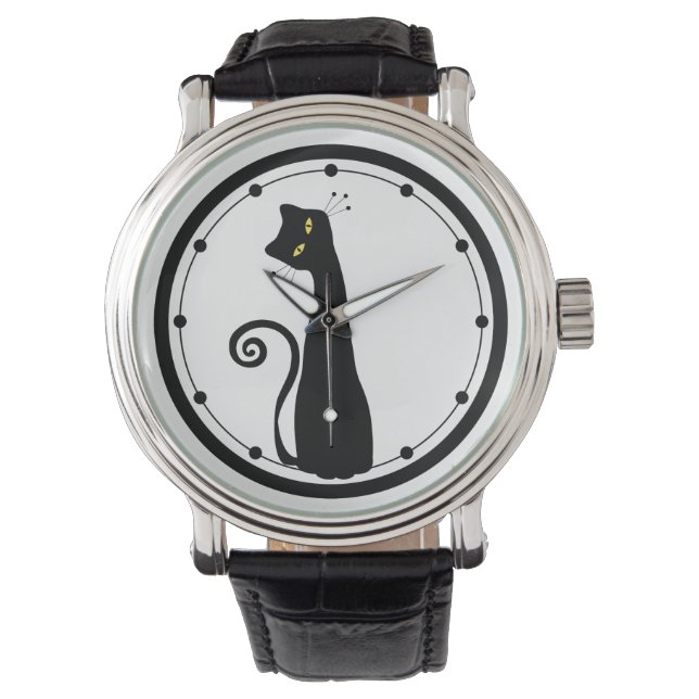 Schwarze Katze Armbanduhr (Vorderseite)