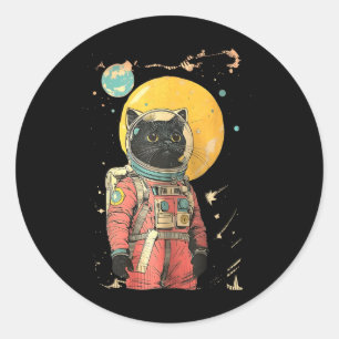 Schwarze Katze Astronautenfarben drucken Runder Aufkleber