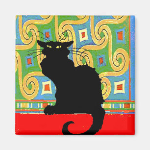Schwarze Katze auf Abstraktem Hintergrund Magnet