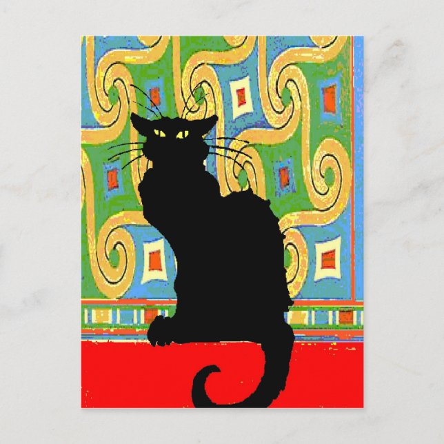 Schwarze Katze auf Abstraktem Hintergrund Postkarte (Vorderseite)