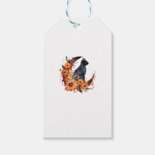 Schwarze Katze auf Blumenmoon Pumpkin Schwarze Kat Geschenkanhänger