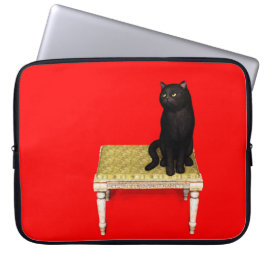Schwarze Katze auf dem Hocker Notebook-Ärmel Laptopschutzhülle