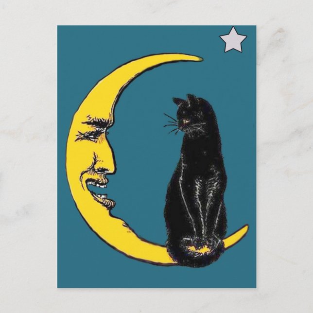 Schwarze Katze auf dem Mond Postkarte (Vorderseite)