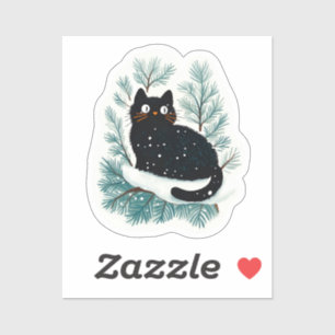 Schwarze Katze auf dem Weihnachtsbaum niedlich Aufkleber