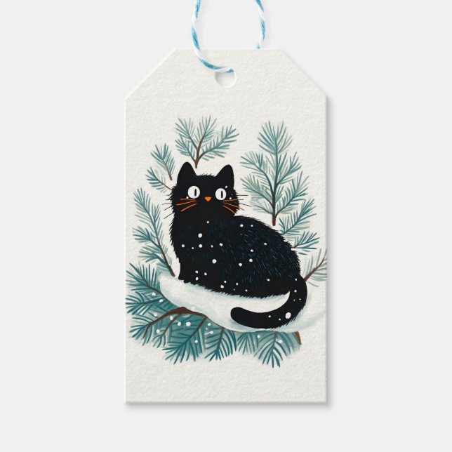 Schwarze Katze auf dem Weihnachtsbaum niedlich Geschenkanhänger (Vorderseite)