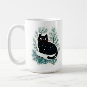 Schwarze Katze auf dem Weihnachtsbaum niedlich Kaffeetasse