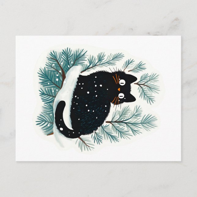 Schwarze Katze auf dem Weihnachtsbaum niedlich Postkarte (Vorderseite)