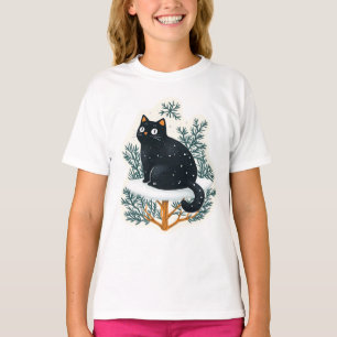 Schwarze Katze auf dem Weihnachtsbaum T-Shirt