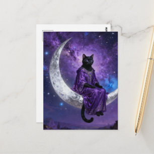 Schwarze Katze auf dem zunehmenden Mond Postkarte