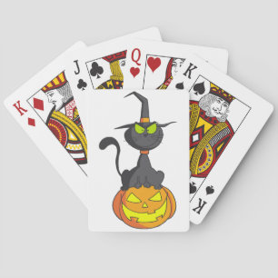 Schwarze Katze auf ein Kürbis-Spielkarten Spielkarten