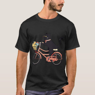 Schwarze Katze auf einem Fahrrad T-Shirt