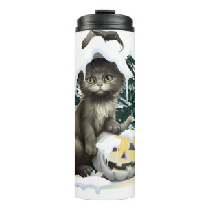 Schwarze Katze auf einem Jack Thermosbecher