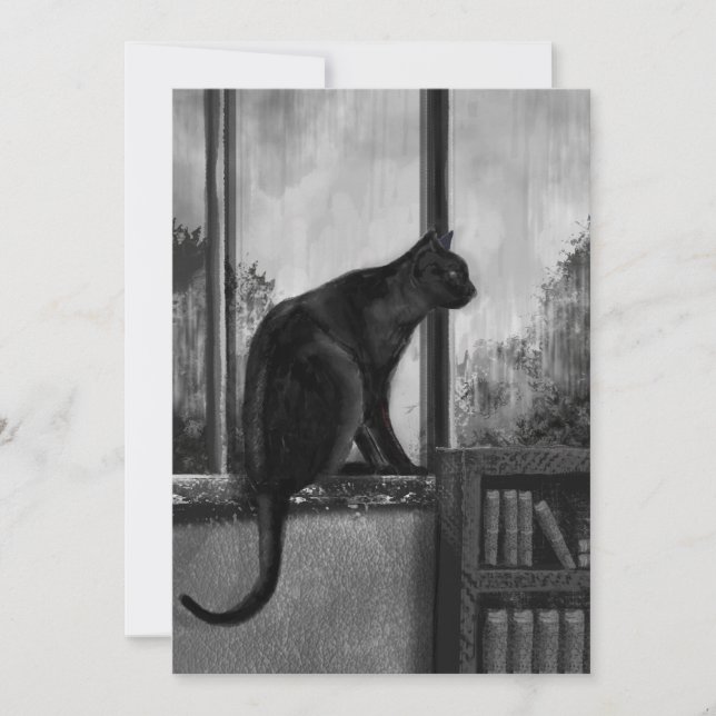 Schwarze Katze auf Fensterbank - Karte (Vorderseite)