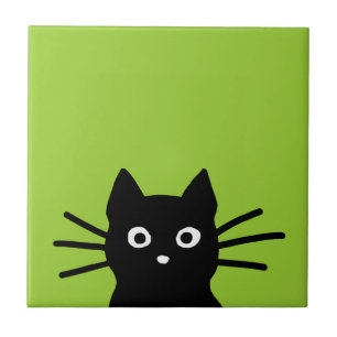 Schwarze Katze auf Grün (Farbe ist anpassbar) Fliese