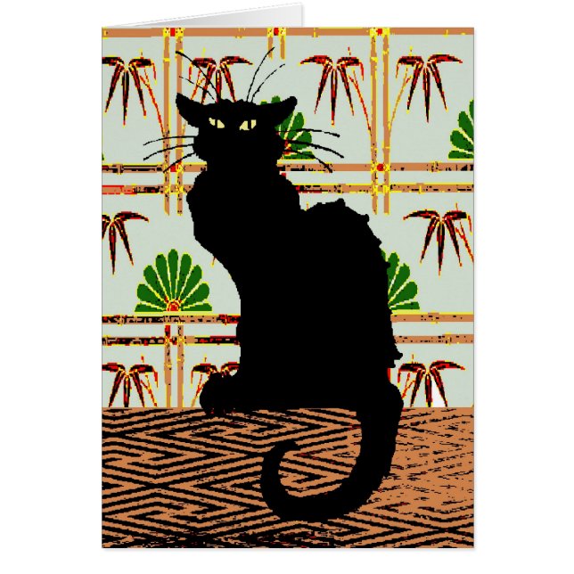 Schwarze Katze auf japanischem Wandpapier (Vorne)