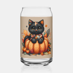 Schwarze Katze auf Kürbis mit Herbst-Quiltmuster Dosenglas