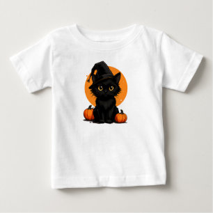 Schwarze Katze auf Kürbissen unter Vollmond Baby T-shirt
