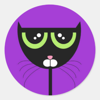 Schwarze Katze auf Lila - Aufkleber