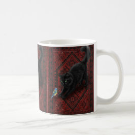 Schwarze Katze auf marokkanischem Teppich Kaffeetasse
