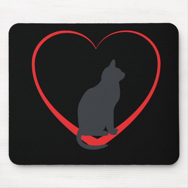 Schwarze Katze auf offenem Herzen des Rotes, Mousepad (Vorne)