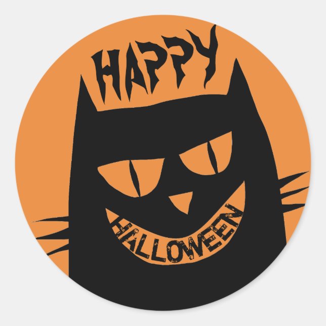 Schwarze Katze auf Orange Runder Aufkleber (Vorderseite)