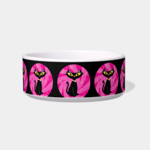 Schwarze Katze auf rosa Muster, Retro Art gefütter