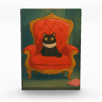 Schwarze Katze auf rotem Thron Fotoblock