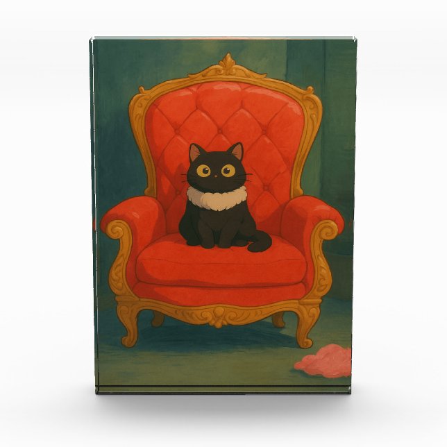 Schwarze Katze auf rotem Thron Fotoblock (Vorderseite)