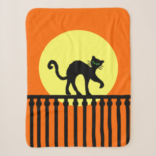 Schwarze Katze auf Verziertem Zaun Vollmond Lebend Sherpadecke