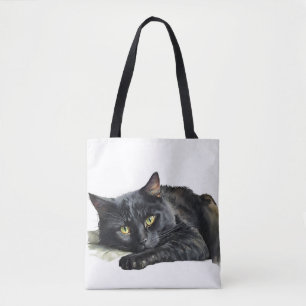 Schwarze Katze auf Weiß Tasche