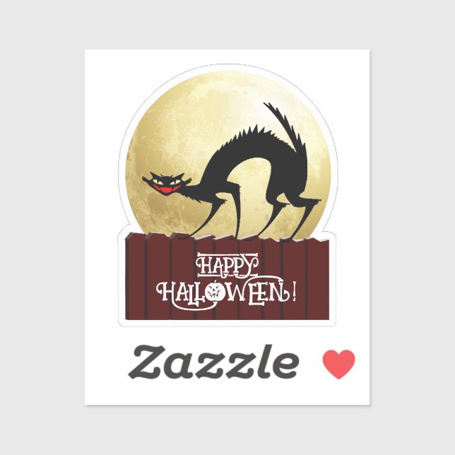 Schwarze Katze auf Zaun Halloween Aufkleber (Blatt)