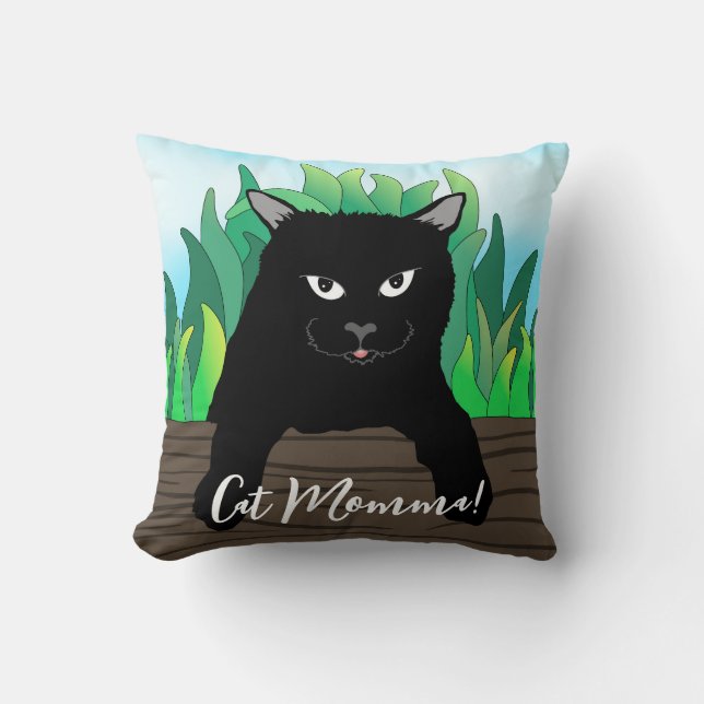 Schwarze Katze auf Zaun, Katze Momma, Kissen (Vorderseite)