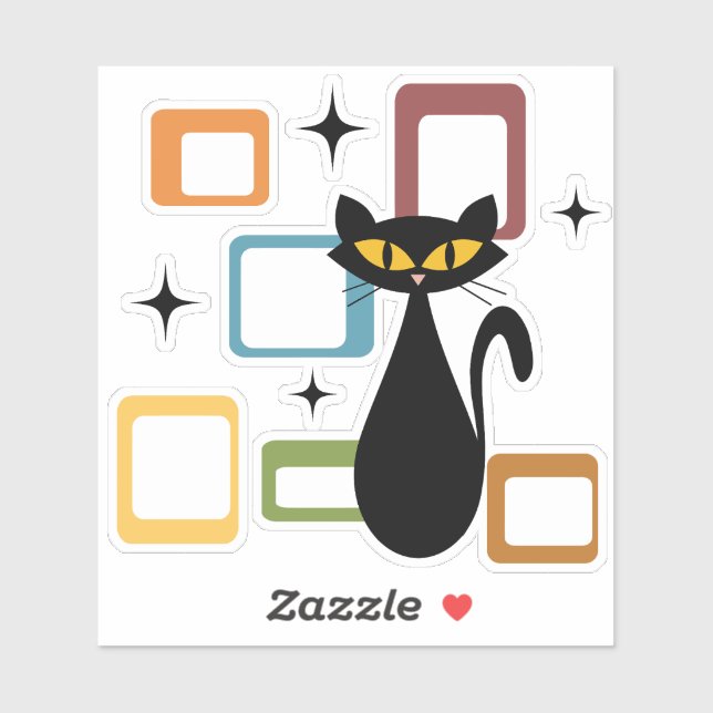 Schwarze Katze aus der Mitte des Jahrhunderts Aufkleber (Blatt)