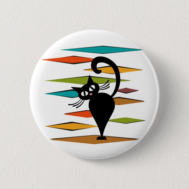 Schwarze Katze aus der Mitte des Jahrhunderts Button (Vorderseite)