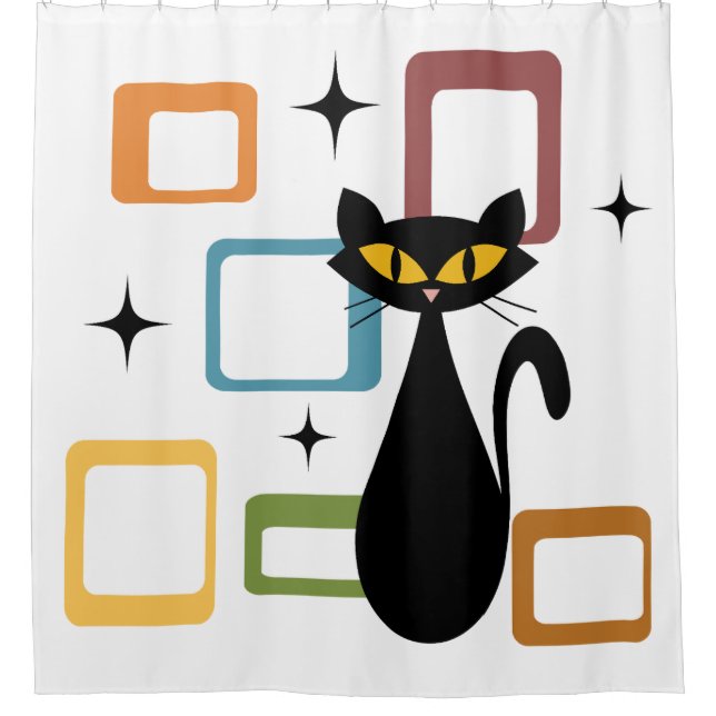 Schwarze Katze aus der Mitte des Jahrhunderts Duschvorhang (Vorderseite)