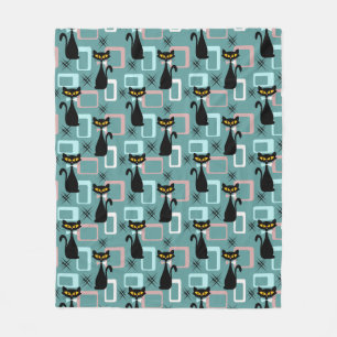 Schwarze Katze aus der Mitte des Jahrhunderts Fleecedecke