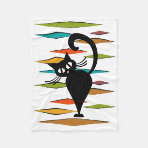 Schwarze Katze aus der Mitte des Jahrhunderts Fleecedecke