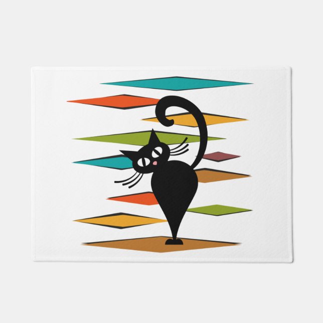 Schwarze Katze aus der Mitte des Jahrhunderts Fußmatte (Vorderseite)