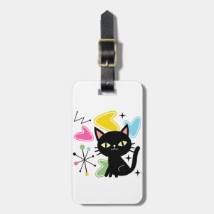 Schwarze Katze aus der Mitte des Jahrhunderts Gepäckanhänger