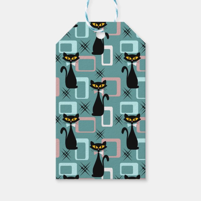 Schwarze Katze aus der Mitte des Jahrhunderts Geschenkanhänger (Vorderseite)