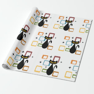 Schwarze Katze aus der Mitte des Jahrhunderts Geschenkpapier