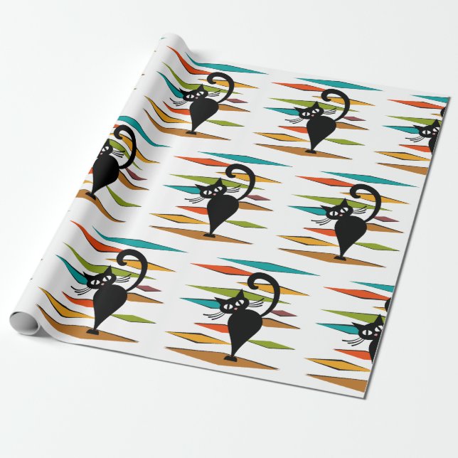 Schwarze Katze aus der Mitte des Jahrhunderts Geschenkpapier (Ungerollt)