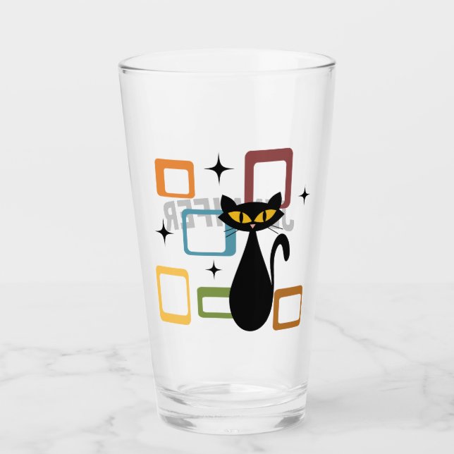 Schwarze Katze aus der Mitte des Jahrhunderts Glas (Vorderseite)
