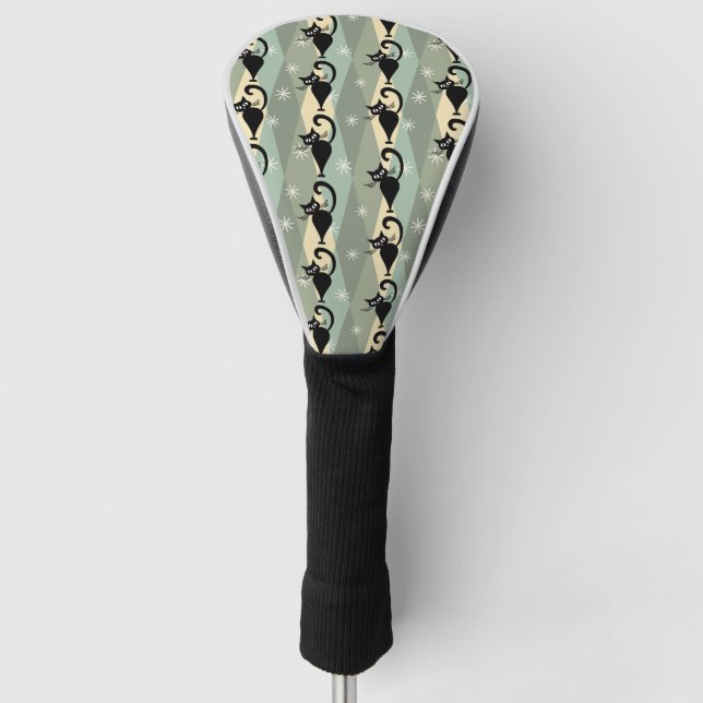 Schwarze Katze aus der Mitte des Jahrhunderts Golf Headcover (Vorderseite)